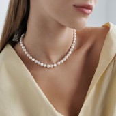 Colier perle naturale albe si argint placat cu aur roz DiAmanti 222-66C-G